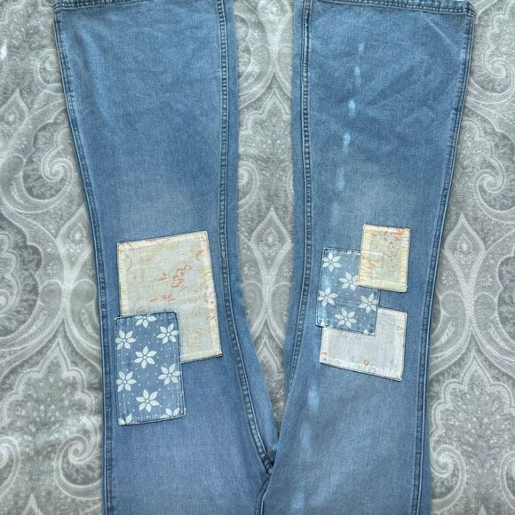Wrangler x Billabong Bell Bottom Flare Patchwork Jeans Sz 25 - Picture 7 of 8